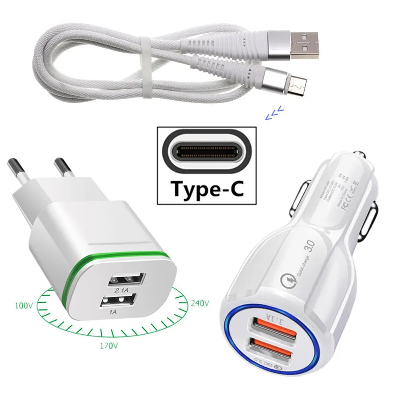 Автомобильное зарядное устройство QC 3 0 1 м Тип C usb провод быстрая зарядка EU