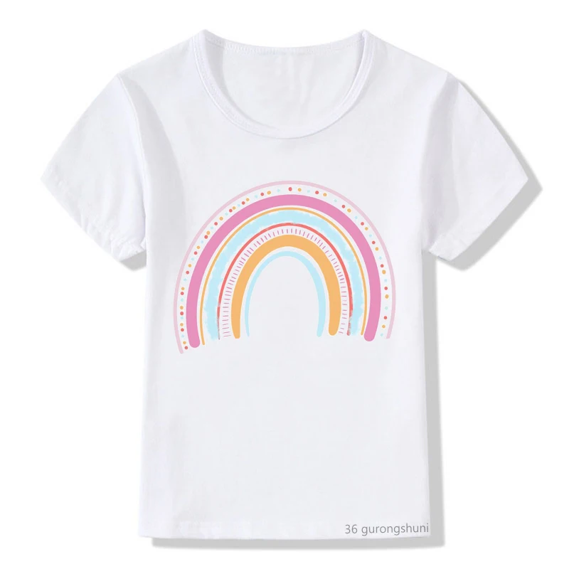 

Peach Texture Rainbow Print Graphic T Shirt Funny Cute Kid T-shirt Cartoon Summer Tops Fashion Boys Girls Harajuku WhiteTops