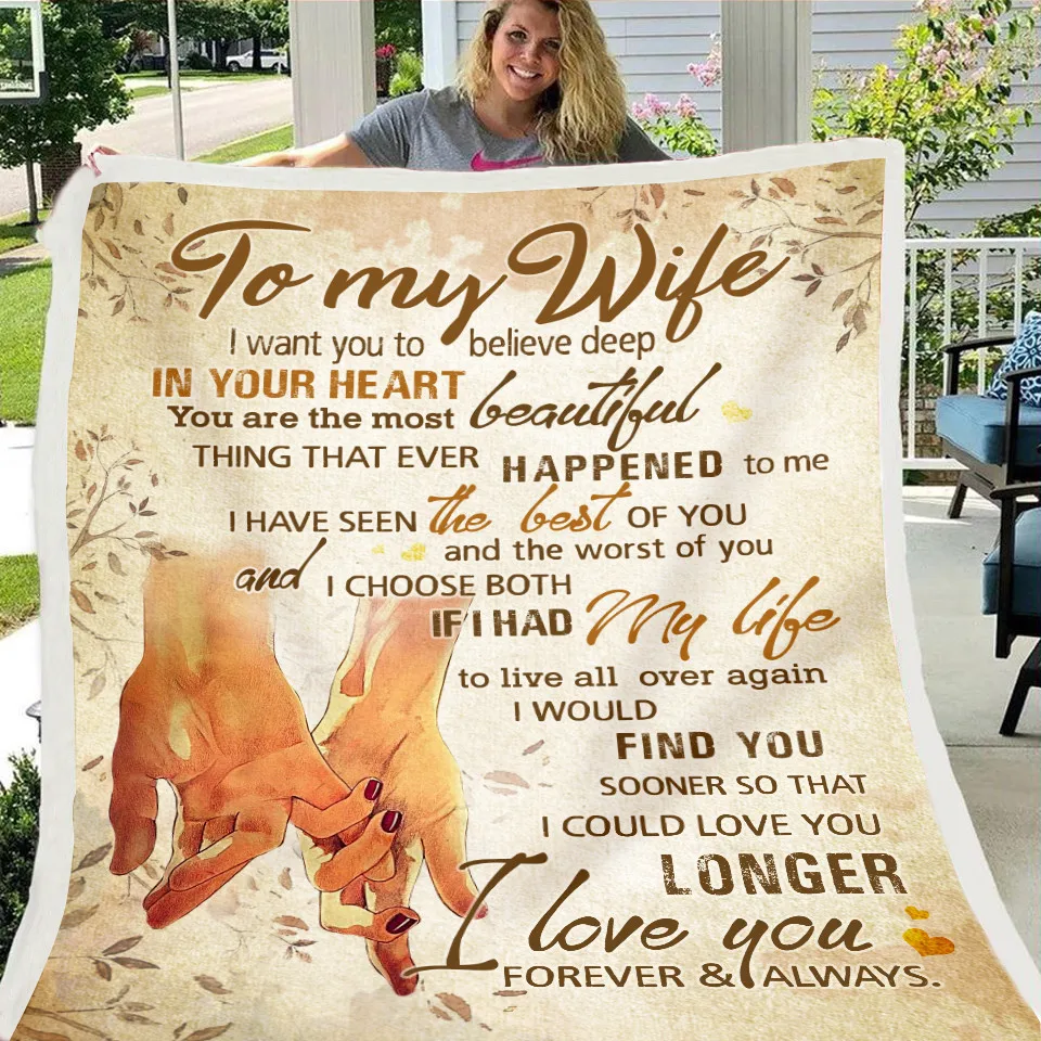 

Letter Letters To My Wife Express Love Blanket 3D Print Sherpa Blanket on Bed Home Textiles Dreamlike Gift Throw Weight Blankets