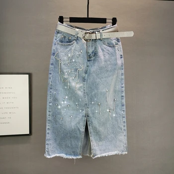 Knee-length denim women skirts summer new high waist pocket solid straight female skirts top quality
Knee-length denim women skirts summer new high waist pocket solid straight female skirts top quality