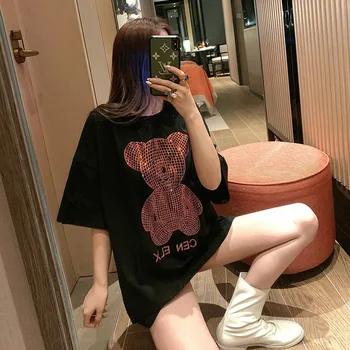 Spring 2020 New Heavy Industry Hot Drill Bear Loose T-shirt Girl Women Round Neck Short Sleeve Pullover Tee Tops Long T Shirt
Spring 2020 New Heavy Industry Hot Drill Bear Loose T-shirt Girl Women Round Neck Short Sleeve Pullover Tee Tops Long T Shirt