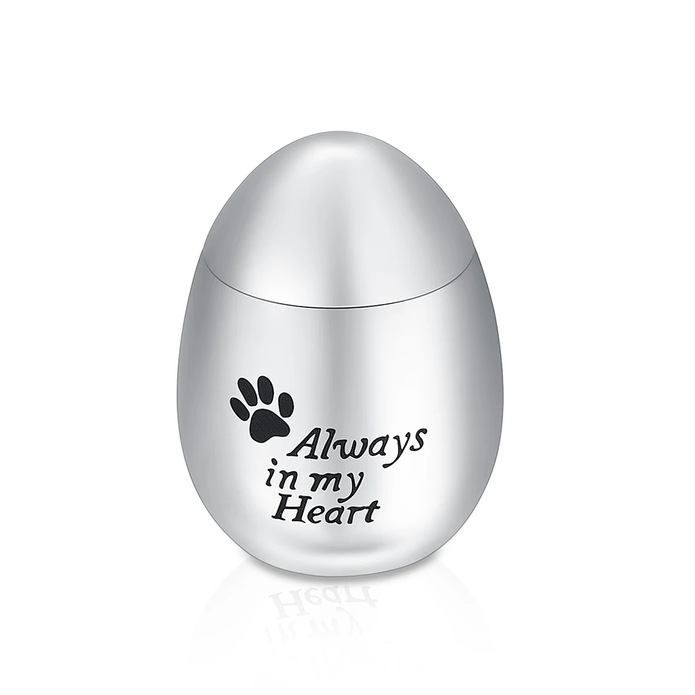LHP191 Custom Stainless Steel Egg Shape Mini Pet Urn for Dog Cats Always in my heart Memorial Keepsake Jar Pet Ashes Urn
LHP191 Custom Stainless Steel Egg Shape Mini Pet Urn for Dog Cats Always in my heart Memorial Keepsake Jar Pet Ashes Urn