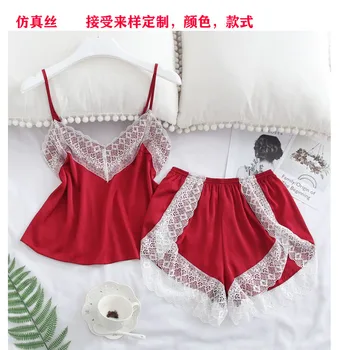 Spring Autumn Summer Spaghetti Strap Pajamas Two-Piece Set Viscose Women's Sexy Large Size Lace Silk Pajamas Purchasing Agen
Spring Autumn Summer Spaghetti Strap Pajamas Two-Piece Set Viscose Women's Sexy Large Size Lace Silk Pajamas Purchasing Agen