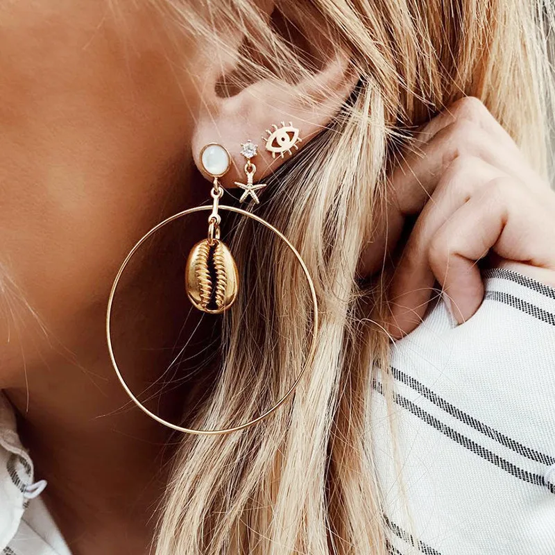 Boho Gold Color Eye Starfish Shell Earrings Set Exaggerated Big Circle Cowrie Drop Earrings Statement Earrings for Women
Boho Gold Color Eye Starfish Shell Earrings Set Exaggerated Big Circle Cowrie Drop Earrings Statement Earrings for Women