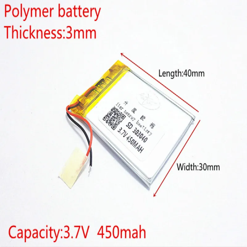 3.7V lithium polymer battery 033040 303040 450mAh MP3 MP4 GPS lithium battery small stereo GPS
3.7V lithium polymer battery 033040 303040 450mAh MP3 MP4 GPS lithium battery small stereo GPS