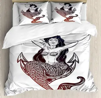 Anchor Duvet Cover Set Sketch Style Mermaid with Seashells and Scales Mythological Creature Design Decorative 3 Piece Bedding
Anchor Duvet Cover Set Sketch Style Mermaid with Seashells and Scales Mythological Creature Design Decorative 3 Piece Bedding
