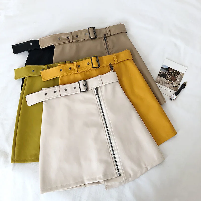 Autumn Winter Diagonal Zipper Irregular Leather Skirt Fashion High Waist Hip Sashes Jupe Femme Short Mini Faldas
Autumn Winter Diagonal Zipper Irregular Leather Skirt Fashion High Waist Hip Sashes Jupe Femme Short Mini Faldas