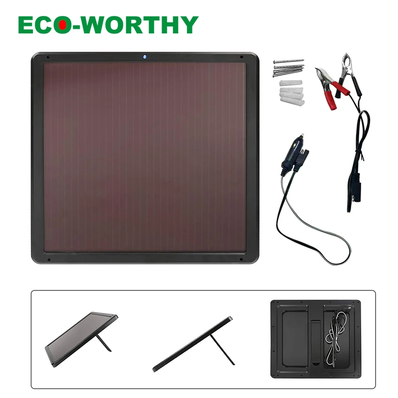ECOWORTHY Amorphous Silicon Solar Panel 7W Portable Trickle Plastic Solar Charger for 12V Battery Cell Phone Light Solar Cell 
ECOWORTHY Amorphous Silicon Solar Panel 7W Portable Trickle Plastic Solar Charger for 12V Battery Cell Phone Light Solar Cell