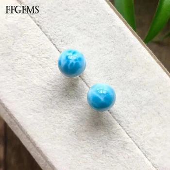 

Natural Blue Larimar Stud Earring Sterling Real 14K Gold Au585 Dominican Gemstone Fine Jewelry For Women Wedding Party Gift