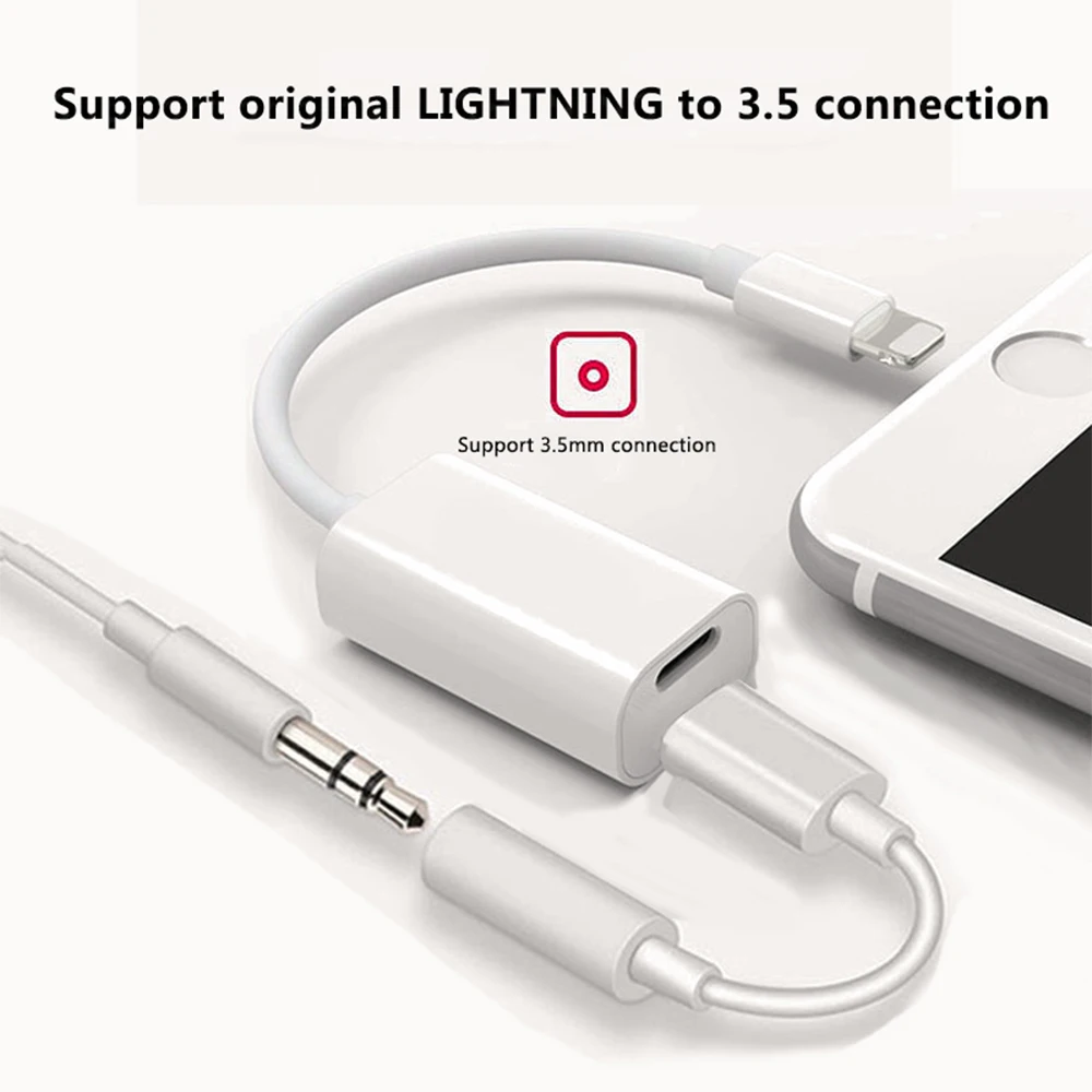 

2 in 1 for Lightning to Dual for Lightning Audio Lighting Adapter Splitter Aux and 2A Charge Jack 2in1 for iphone X/8/7/6/5 plus
