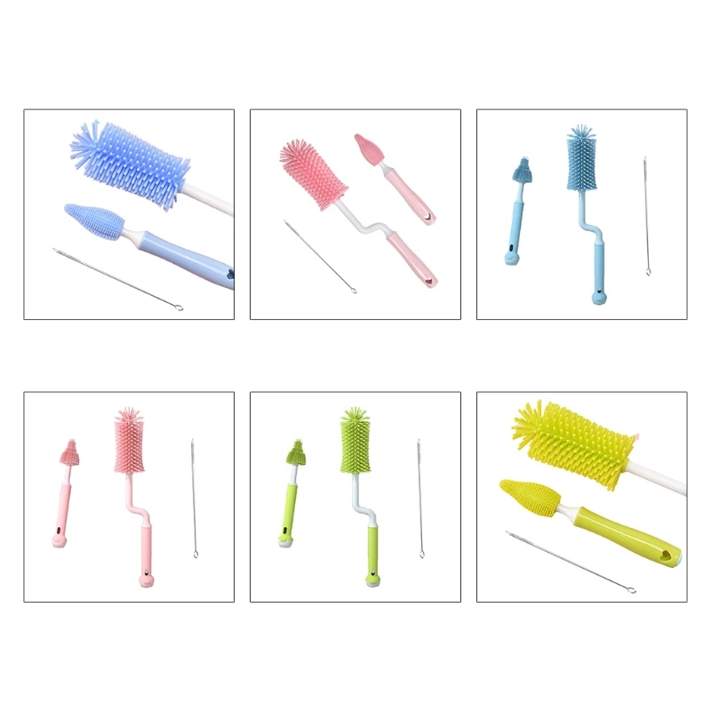 3 Pcs Silicone Bottle Brushes 360 Degree Rotation Baby Pacifier Cup Nipple Cleaning Brush Set Handheld Soft Head G99C |
