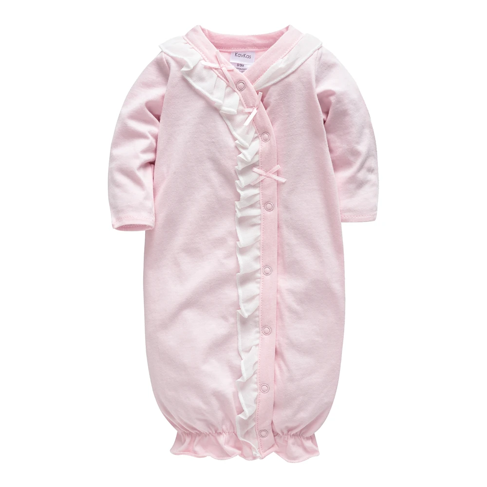 

Kavkas Baby Girl Romper Pink Nightgowns 100% Cotton Long Sleeve Soft Newborn Clothes Infant Costume Jumpsuit