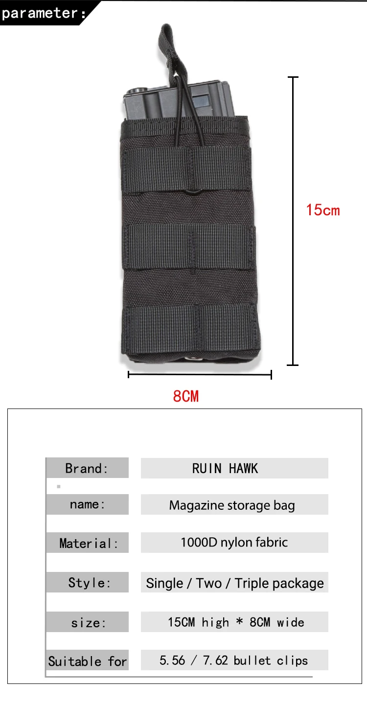 Description Picture 6 of itemSingle/Double/Three Mole magazine bag air gun AK 7.62 5.56mm M4 AR 15 rifle magazine bag hunting accessories