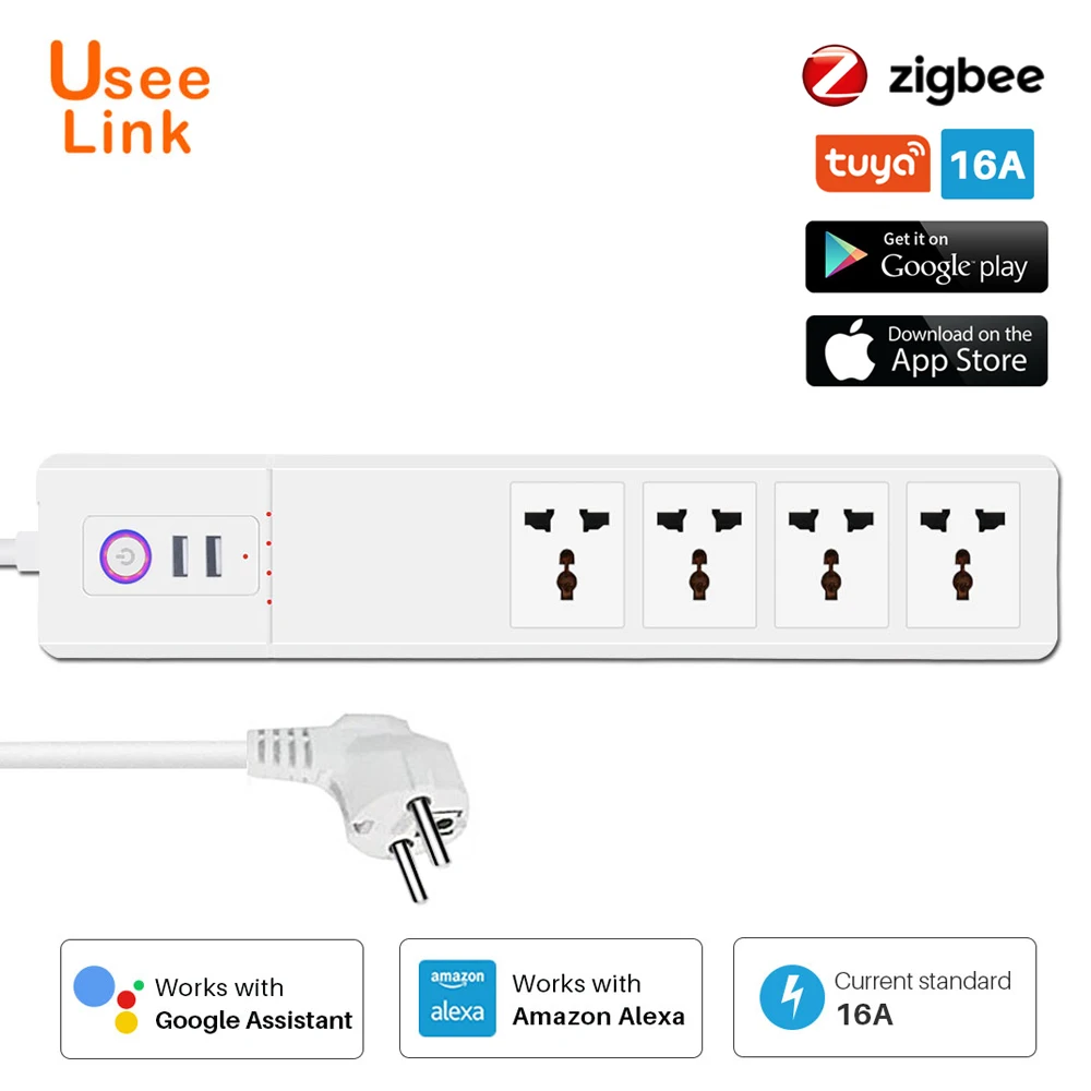 UseeLink Zigbee Smart Power Strip 16A Universal Outlets with USB Plug Sockets Remote Voice Control Independently by Tuya
UseeLink Zigbee Smart Power Strip 16A Universal Outlets with USB Plug Sockets Remote Voice Control Independently by Tuya