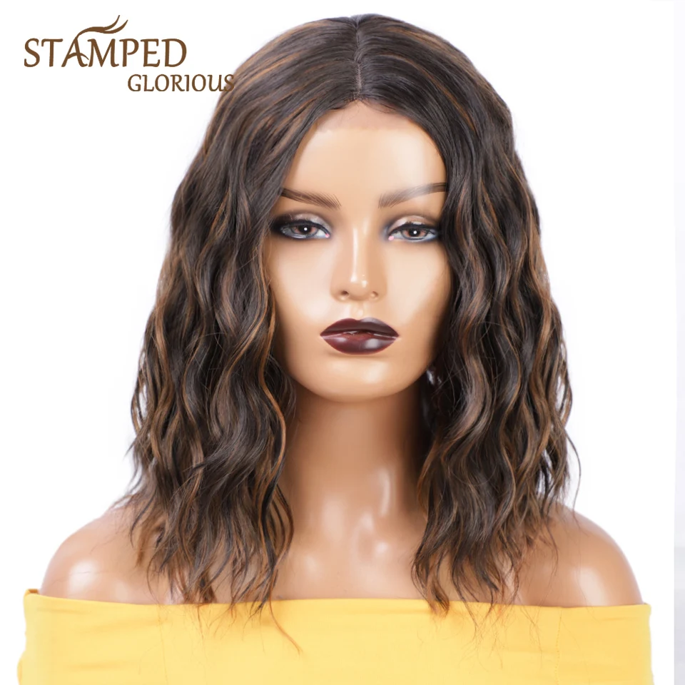 Stamped Glorious 14 Inch Lace Wigs Middle Part Mixed Black Color and Brown Natural Wave Synthetic Short Wig for Black Women
Stamped Glorious 14 Inch Lace Wigs Middle Part Mixed Black Color and Brown Natural Wave Synthetic Short Wig for Black Women