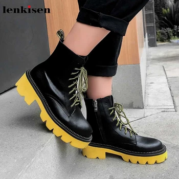 Lenkisen new genuine leather round toe high heels waterproof fashion preppy style mixed colors winter warm women ankle boots L73
Lenkisen new genuine leather round toe high heels waterproof fashion preppy style mixed colors winter warm women ankle boots L73