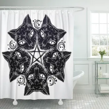 Black Cat Head Round Portrait Madnala with Moon Pentagram Ideal Halloween and Tattoo Wicca Witchcraft Shower Curtains Waterproof 
Black Cat Head Round Portrait Madnala with Moon Pentagram Ideal Halloween and Tattoo Wicca Witchcraft Shower Curtains Waterproof