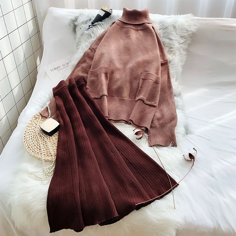 winter new 2019 women 2 pieces skirts sets turtleneck knitted sweater and A-line loose skirts lady female thicken warm dress set
winter new 2019 women 2 pieces skirts sets turtleneck knitted sweater and A-line loose skirts lady female thicken warm dress set