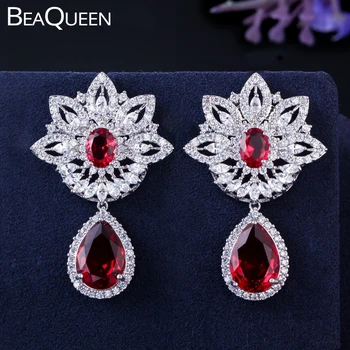 BeaQueen Luxury Brand Big Flower Shape Cubic Zircon Micro Paved Rose Red Teardrop Long Statement Earrings Jeweley for Women E079
BeaQueen Luxury Brand Big Flower Shape Cubic Zircon Micro Paved Rose Red Teardrop Long Statement Earrings Jeweley for Women E079