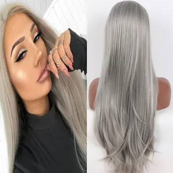 Bomshell Silver Grey Synthetic 13*3 Lace Front Wig Straight Heat Resistant Fiber Hair Natural hairline Free Parting For Women 
Bomshell Silver Grey Synthetic 13*3 Lace Front Wig Straight Heat Resistant Fiber Hair Natural hairline Free Parting For Women