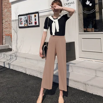 Thin Women's High Waist Straight Trousers New Solid Color Ankle-Length Pants Loose Female Casual Pants
Thin Women's High Waist Straight Trousers New Solid Color Ankle-Length Pants Loose Female Casual Pants
