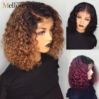 

1B 99J 27 Ombre Burgundy Short Human Hair Wigs Pre Plucked Curly Blonde Lace Front Bob Wig 13X6 Brazilain Remy Color Human Hair