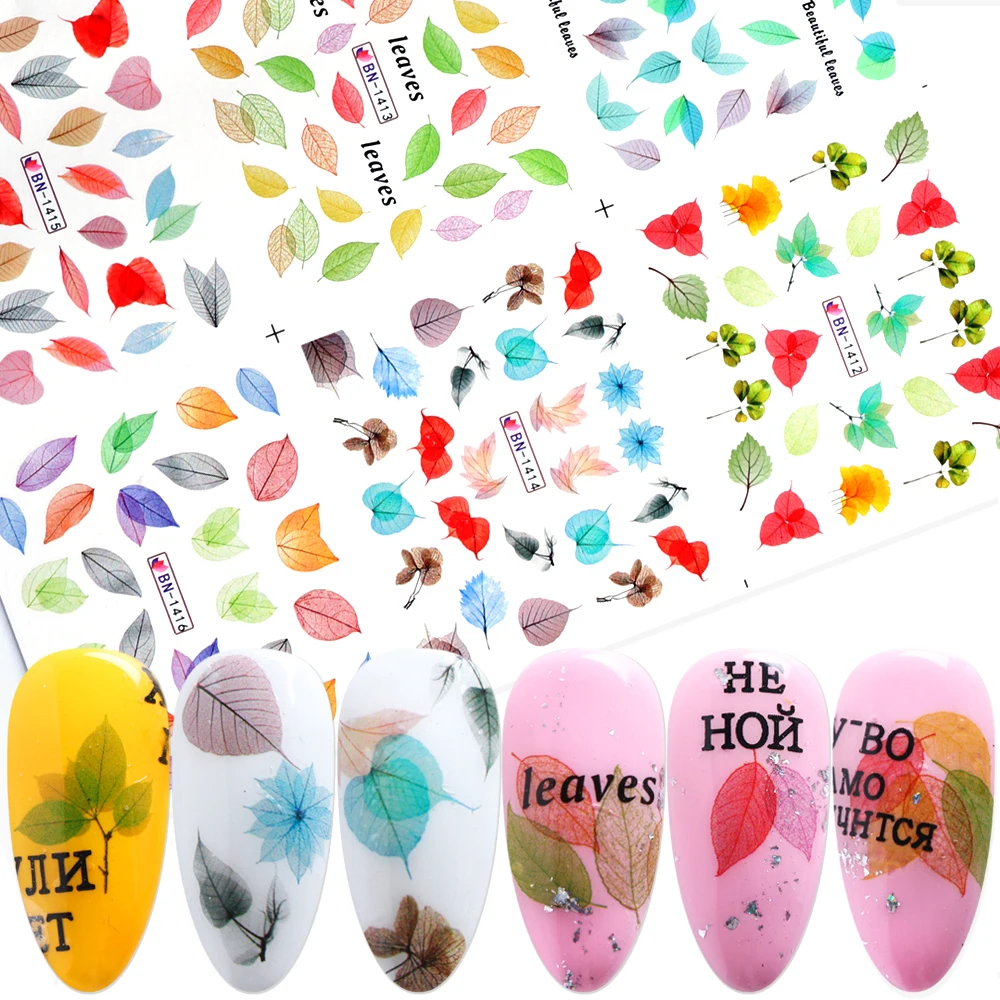 Colorful Leaf Stickers On Nails