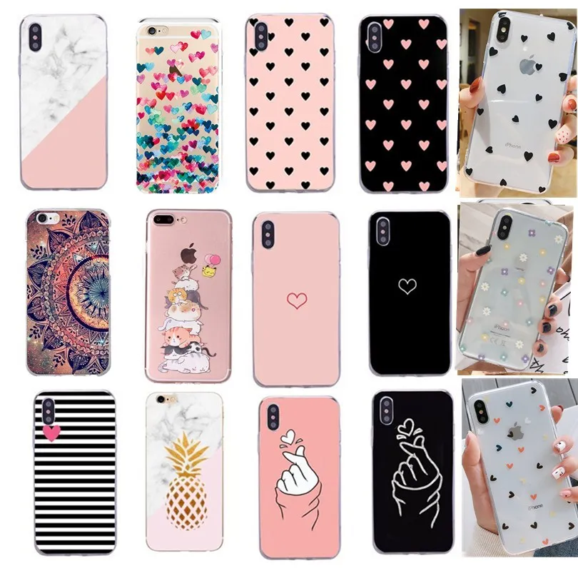 Для iphone 11 Pro Max X 7 8 5 5S SE 2020 чехол для Fundas 6 s XS XR Plus мягкий с сердцем черный телефона |