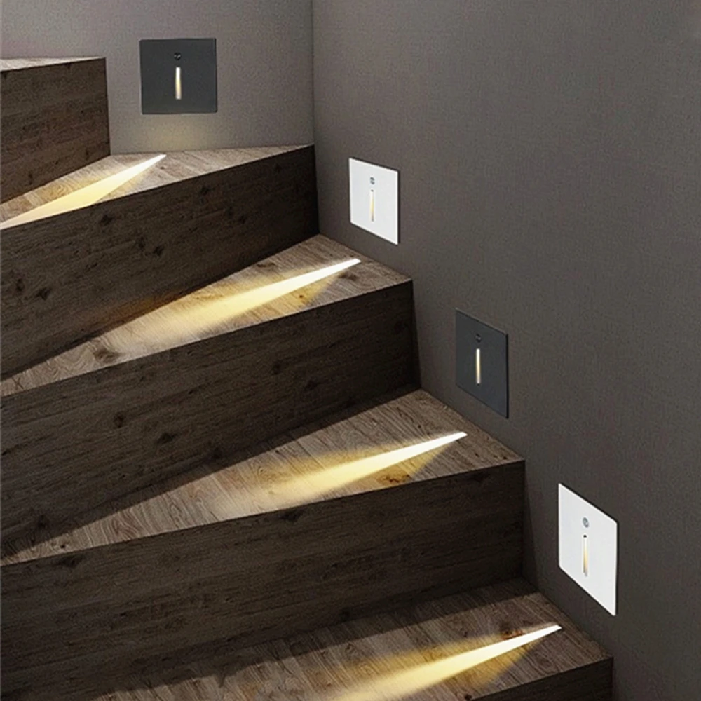 

3W Recessed Led Wall Lamp Indoor PIR Motion Sensor Staircase Light 85-265V Step Stair Corridor Stairway Pathway Hallway Lighting