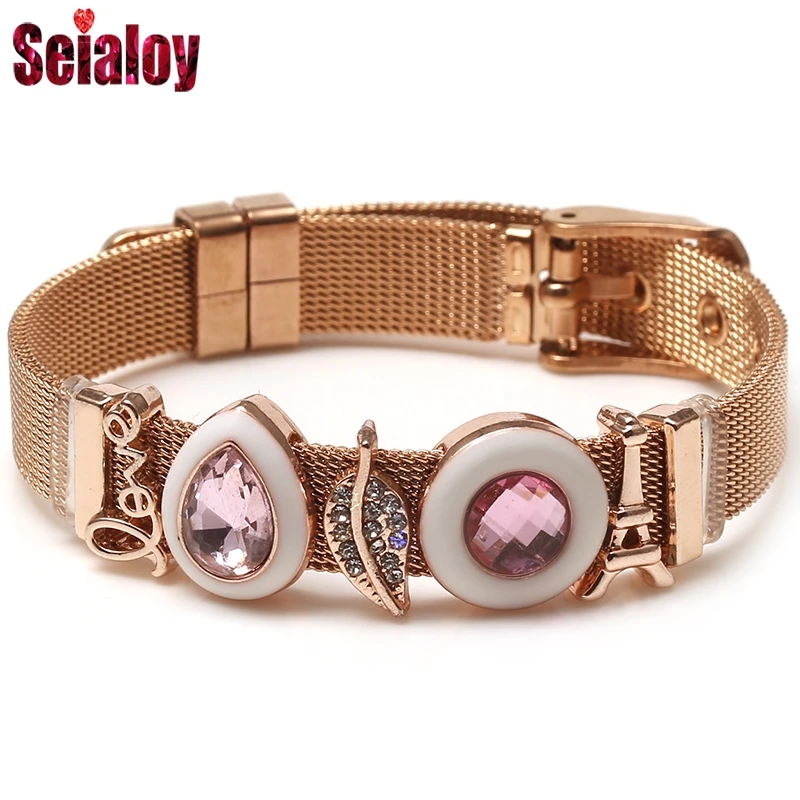 Rose Gold Stainless Steel Mesh Pink Crystal Drops Charm Watch Belt Bracelets For Women Men Original Love Tower Beads Bangle Gift
Rose Gold Stainless Steel Mesh Pink Crystal Drops Charm Watch Belt Bracelets For Women Men Original Love Tower Beads Bangle Gift