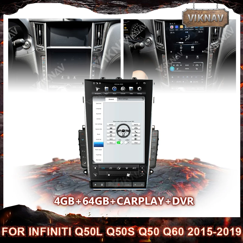 

13.6 inch HD screen Android stereo car radio For Infiniti Q50L Q50S Q50 Q60 2015-2019 PX6 multimedia player 4+64GB Head Unit