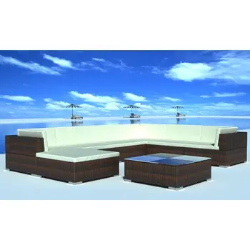 

vidaXL 8 Piece Garden Lounge Set with Cushions Poly Rattan Brown