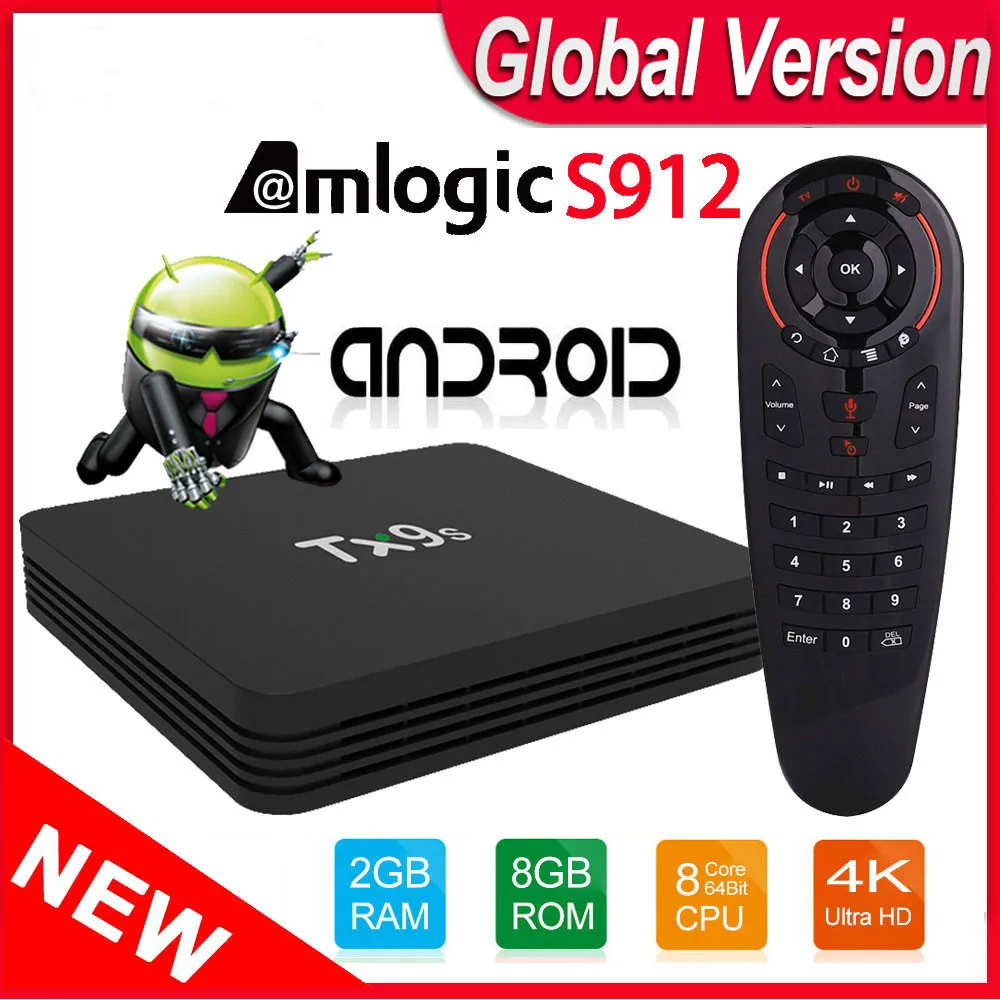 Android TV Box TX9S TVbox Amlogic S912 Octa Core 2GB 8GB 4K 60fps Smart Set Top Box 2.4GHz Wifi Support Youtube Google Playstore
Android TV Box TX9S TVbox Amlogic S912 Octa Core 2GB 8GB 4K 60fps Smart Set Top Box 2.4GHz Wifi Support Youtube Google Playstore