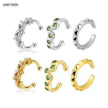 

ANDYWEN 925 Sterling Silver Openwork Slim Earcuff Rock Punk Cuffs Earring Ear Cuff Women No Piercing Clips Jewelry Fashion Trend