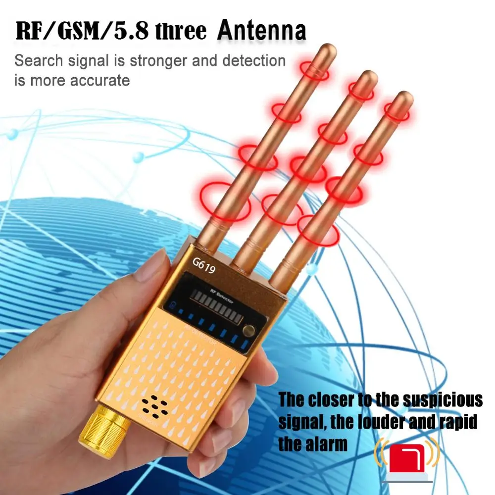 RF Bug Detector, 1.2GHz&2.4GHz&5.8GHz Wireless Camera Detector, Radio Signal Detector Bug Sweeper with Three Antennas
RF Bug Detector, 1.2GHz&2.4GHz&5.8GHz Wireless Camera Detector, Radio Signal Detector Bug Sweeper with Three Antennas