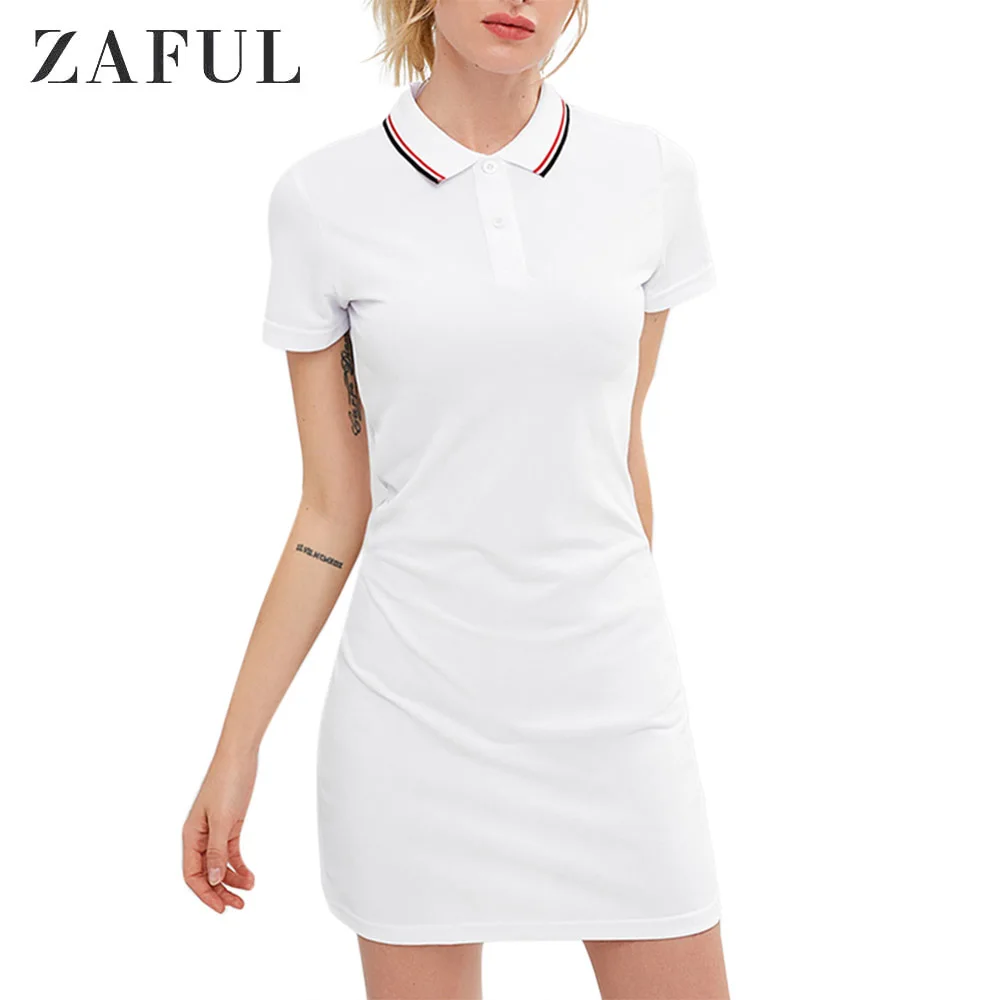 

ZAFUL Mini Athletic Dress Short Sleeve Lapel Neck Sports Dress Basic Women Bodycon Short Tennis Dress Gym Hoodies Jackets Shirt