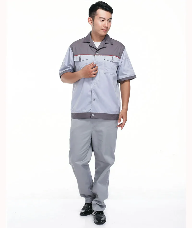 Gray Summer Men's Short Sleeve Cotton Blends Workshop Uniforms Long Trousers 2 Pieces Set Customize For Workers Breathable H43
Gray Summer Men's Short Sleeve Cotton Blends Workshop Uniforms Long Trousers 2 Pieces Set Customize For Workers Breathable H43