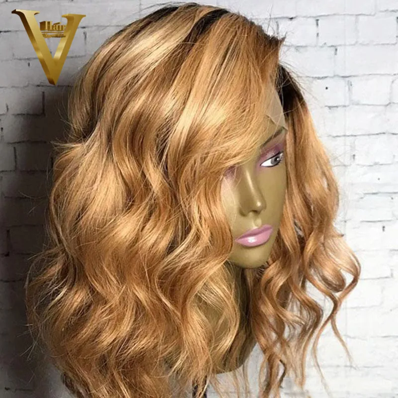 Парики из человеческих волос Ombre Honey блонд бразильские волосы Remy 13x6 короткие