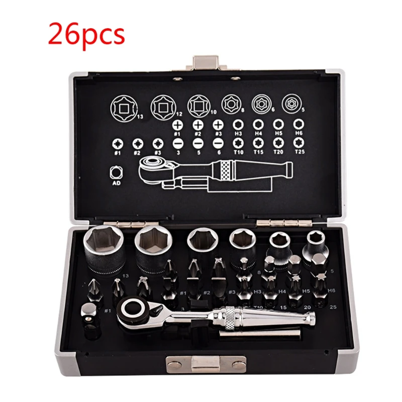26pcs Mini Ratchet Wrench Socket Bits 1/4'' Drive Spanner Kit Tools for bicycle
26pcs Mini Ratchet Wrench Socket Bits 1/4'' Drive Spanner Kit Tools for bicycle