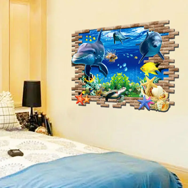 

New Kids Home Room Decor DIY 3D Art Vinyl Removable Wall Stickers Quote Decal Window Mural Dolphin Ocean World wall sticker