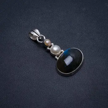 Natural Blue Fire Labradorite and River Pearl 925 Sterling Silver Pendant 1.5" U0842 
Natural Blue Fire Labradorite and River Pearl 925 Sterling Silver Pendant 1.5" U0842