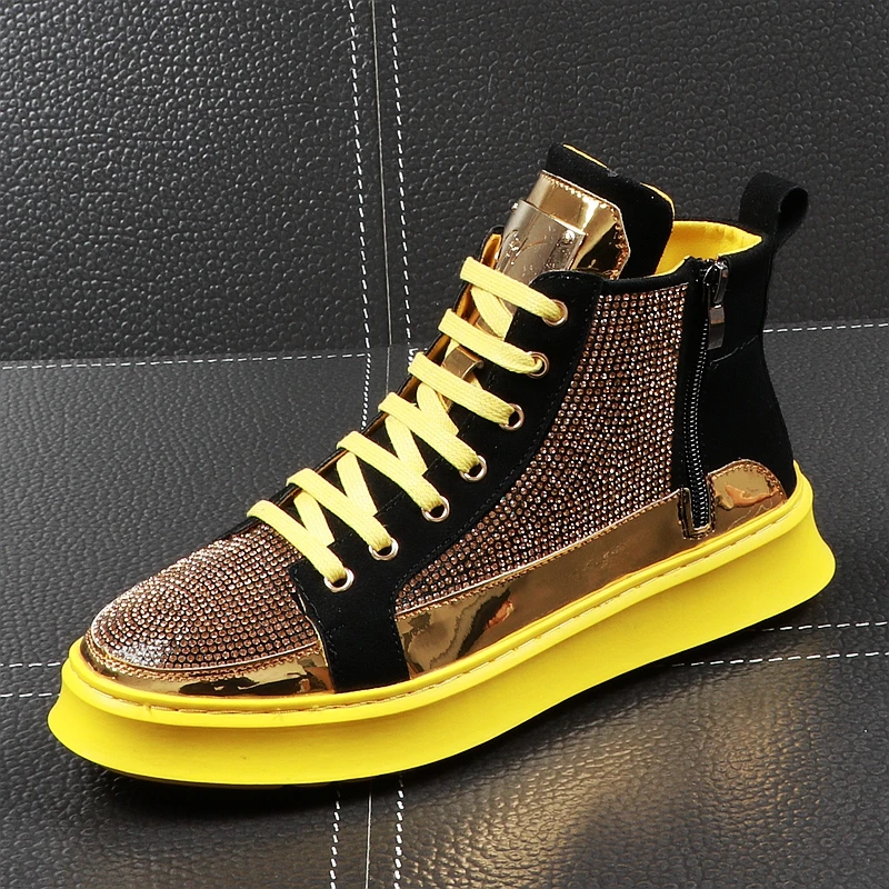 2019 Men High Top Gold Glitter Sneakers Lace Up Crystal Platform Blue Flats Gold Shoes Man krasovki Bling Silver Snickers Shoes 
2019 Men High Top Gold Glitter Sneakers Lace Up Crystal Platform Blue Flats Gold Shoes Man krasovki Bling Silver Snickers Shoes