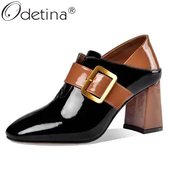 Odetina Women Fashion Snakeskin Buckle Strap Casual Shoes New Block High Heel Cow Leather Square Toe Patent Leather Dress Shoes 
Odetina Women Fashion Snakeskin Buckle Strap Casual Shoes New Block High Heel Cow Leather Square Toe Patent Leather Dress Shoes