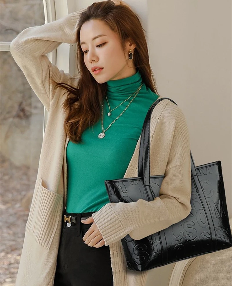 Women's bag large-capacity crocodile pattern handbag new design lady shoulder bag black main Hab8e0e17d18441788c8a856db1c6a599B - Women's bag large-capacity crocodile pattern handbag new design lady shoulder bag black main