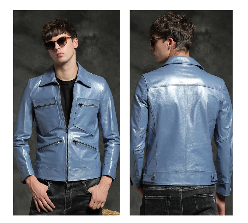Waliicorners Genuine Cowhide Leather Jacket Men Handsome Natural Leather Clothing Men Autumn Spring Slim Leather Sheepskin Overcoat 16
