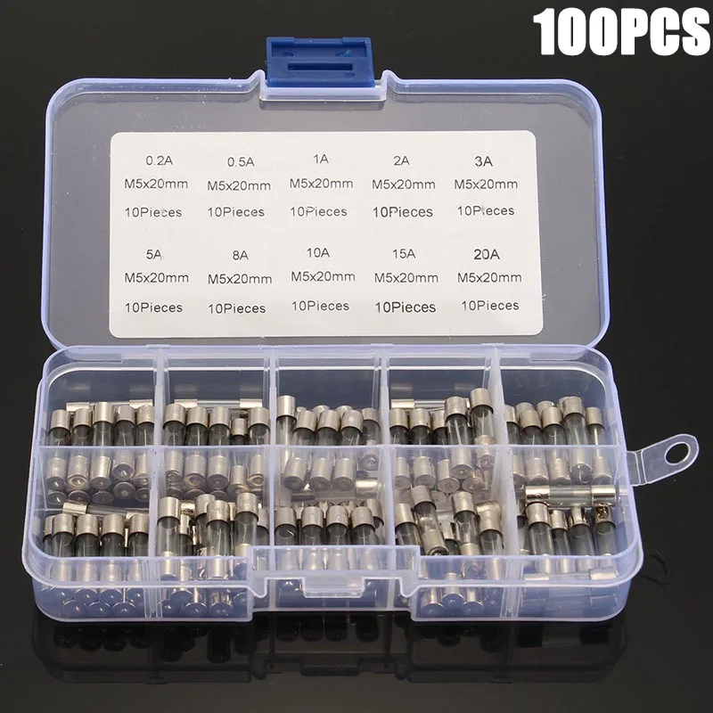 100pcs/lot Fast Quick Blow Glass Tube Fuse with Box Assorted Kit 5 x 20mm 0.2/0.5/2/3/5/8/10/15/20A
100pcs/lot Fast Quick Blow Glass Tube Fuse with Box Assorted Kit 5 x 20mm 0.2/0.5/2/3/5/8/10/15/20A
