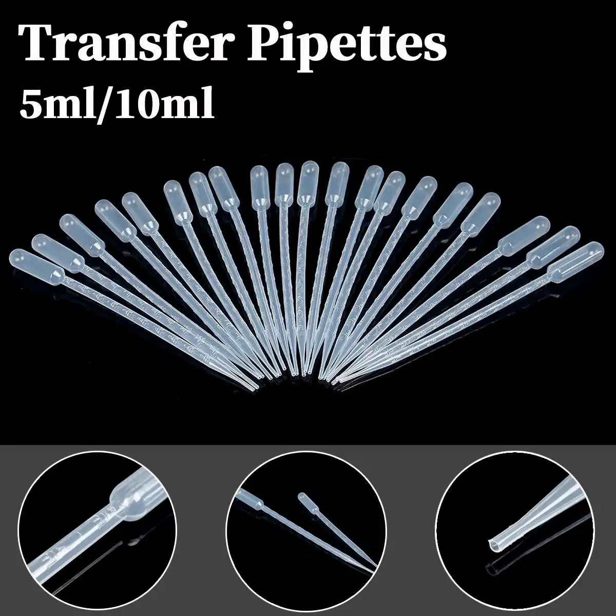 100PCS 5/10ML Transparent Pipettes Disposable Safe Plastic Eye Dropper Transfer Graduated for Lab Experiment Supplies |