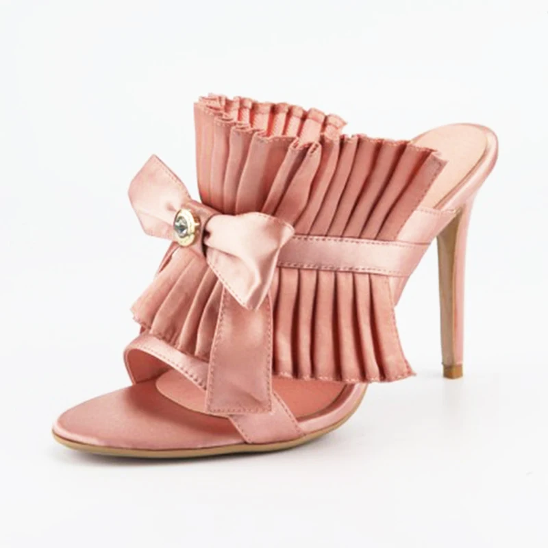 Pink Satin silk Slippers Stiletto Heel Heel Summer Open Toe Sandals Formal Mules Shoes Woman Pleated Bowtie Decor Shoes Women
Pink Satin silk Slippers Stiletto Heel Heel Summer Open Toe Sandals Formal Mules Shoes Woman Pleated Bowtie Decor Shoes Women