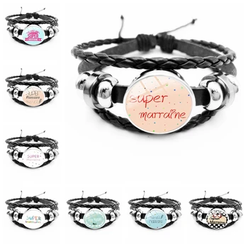 New Super Marraine Parrain Glass Convex Snap Black Handmade Bracelet Personalized Je Suis Une Maman French Word Bracelet Jewelry 
New Super Marraine Parrain Glass Convex Snap Black Handmade Bracelet Personalized Je Suis Une Maman French Word Bracelet Jewelry