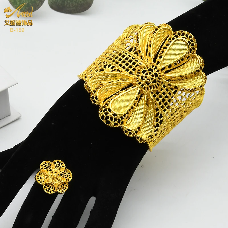 ANIID France Luxury 24k Gold Color Bangles For Women Bridal Dubai Plated Cuff Bracelet Nigerian Wedding African Jewellery | Украшения и